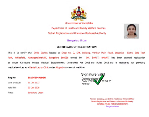 Registration Certificate - Department of Health and Family Welfare Services